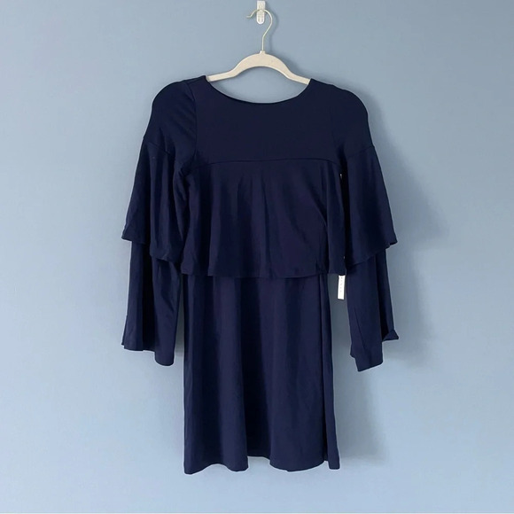 New! Susan Monoco layered ruffle Dress deep sea blue nwt 18200 - Picture 2 of 7